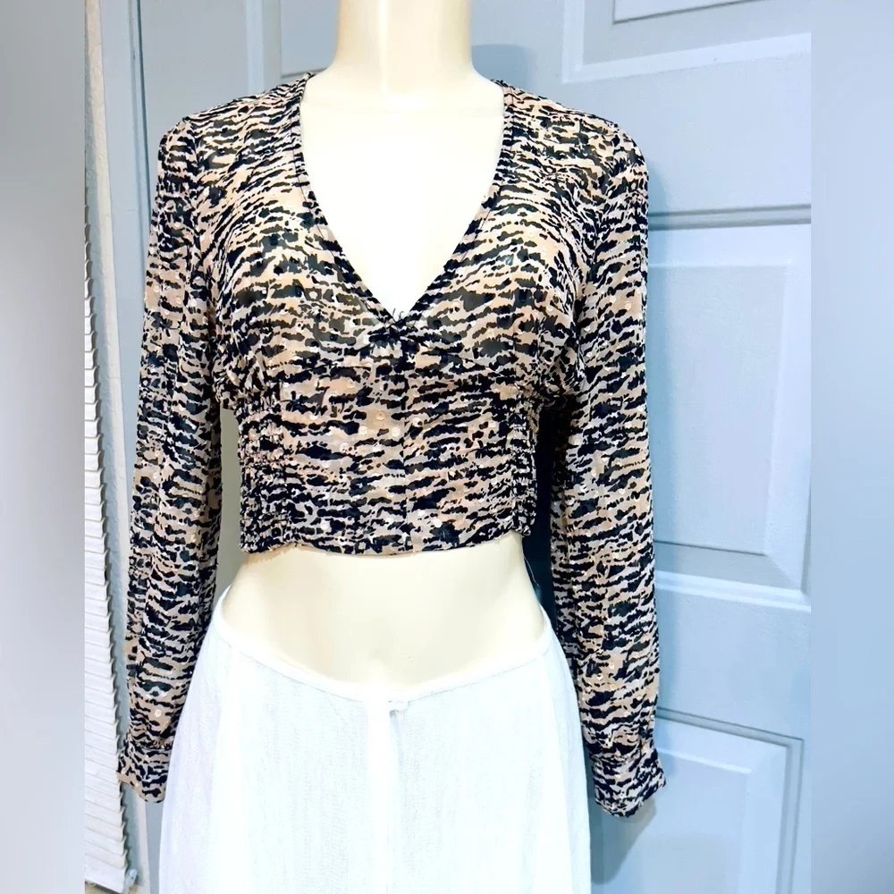 Zara brand size XS Stylish Black and Tan Crop Top